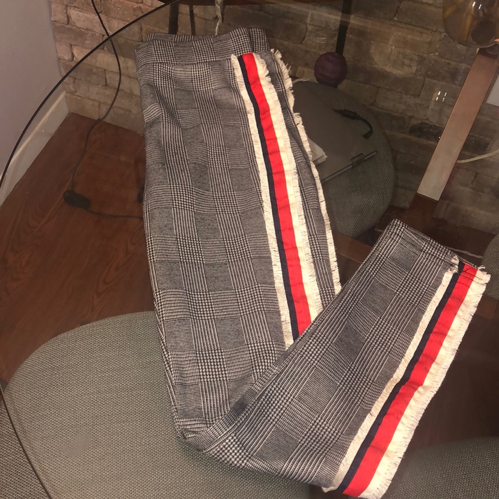 Grey Striped Side Plaid Pants